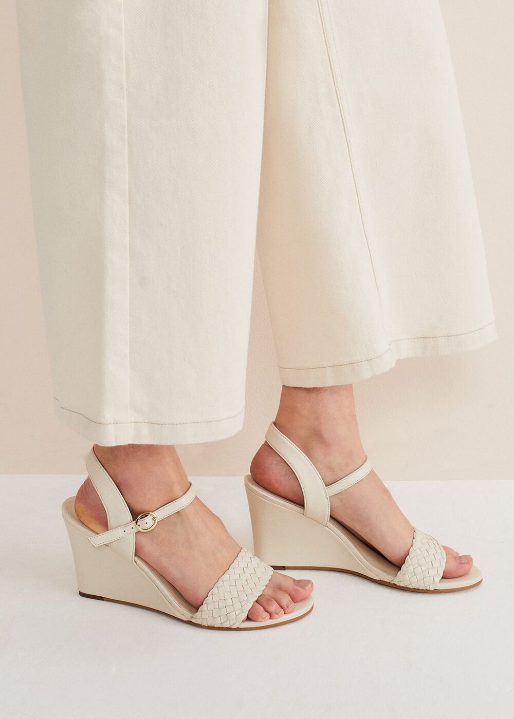 Leather Plait Strap Wedge Shoe