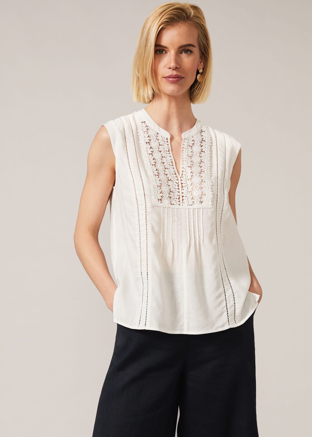 Zhane Lace Insert Sleeveless Blouse
