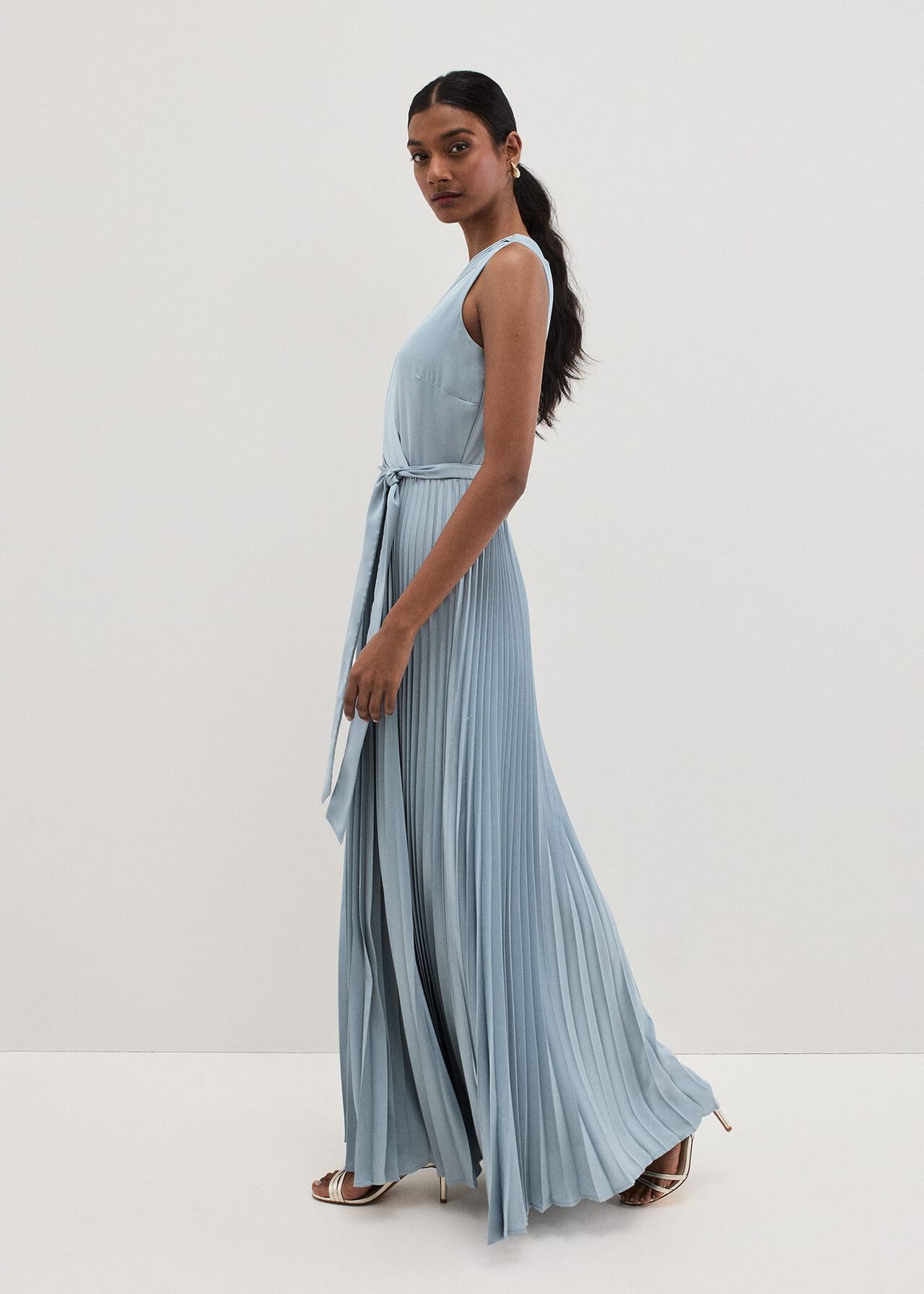 Bonnie Pleated Wrap Satin Maxi Dress