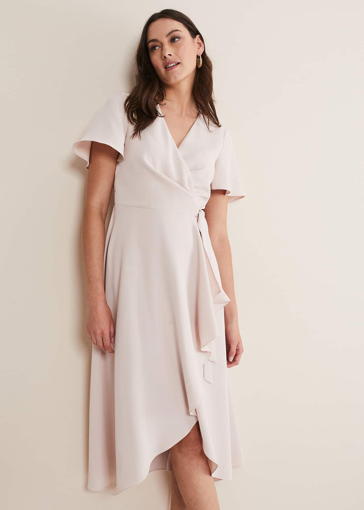 Ruffle Sleeve Wrap Midi Dress main image 1