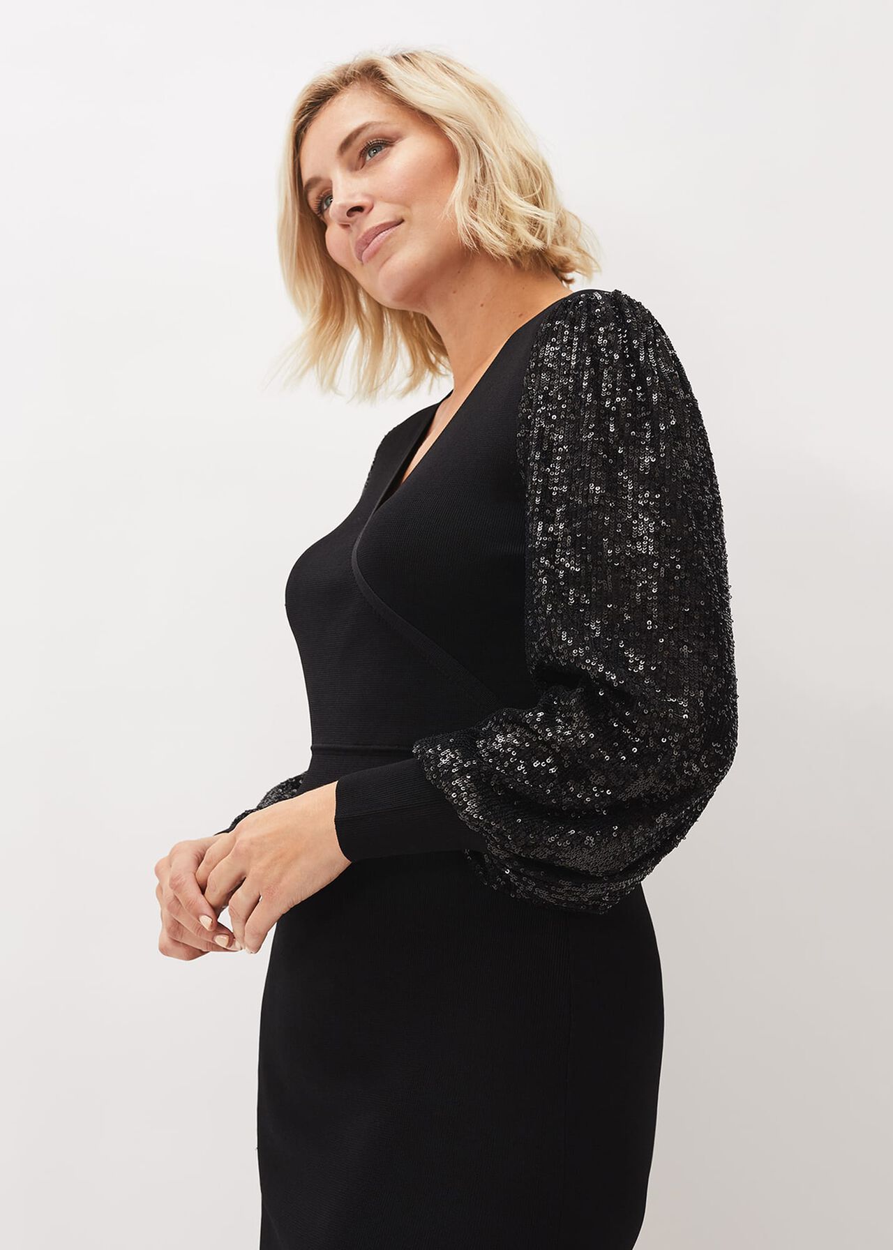Glynis Sequin Knitted Wrap Dress