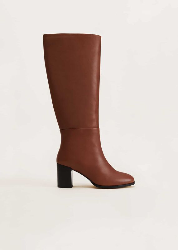 Jordan Tan Leather Long Knee Boots