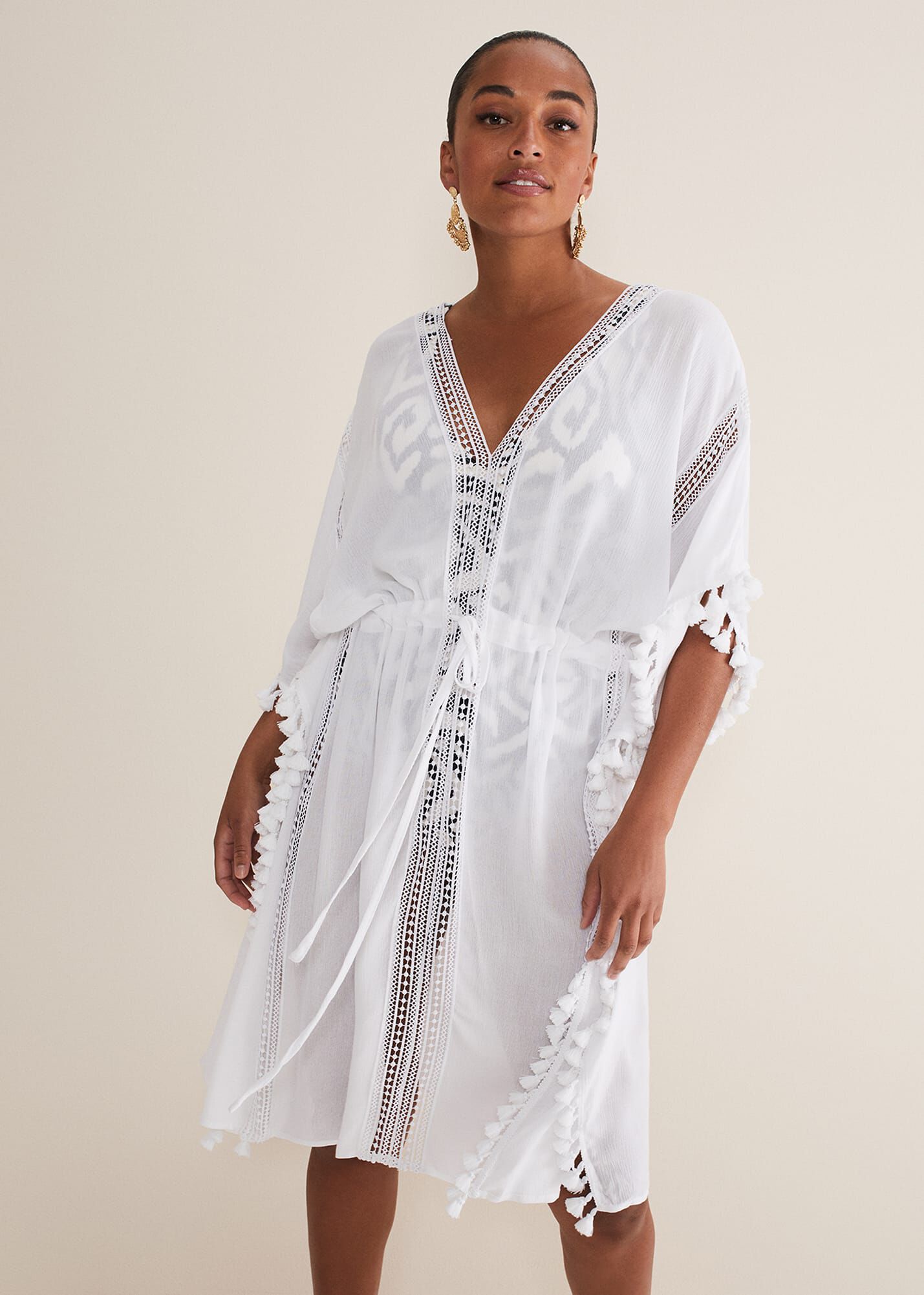 White Lace Kaftan Maxi Dress With Ruffles – victoriahaitoglou.com