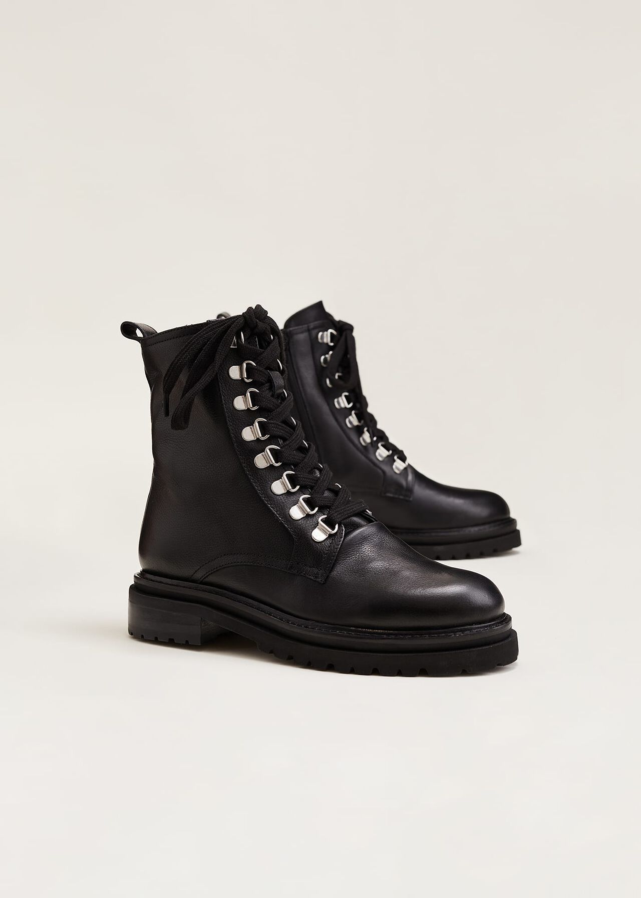 Meladie Black Leather Lace Up Ankle Boots