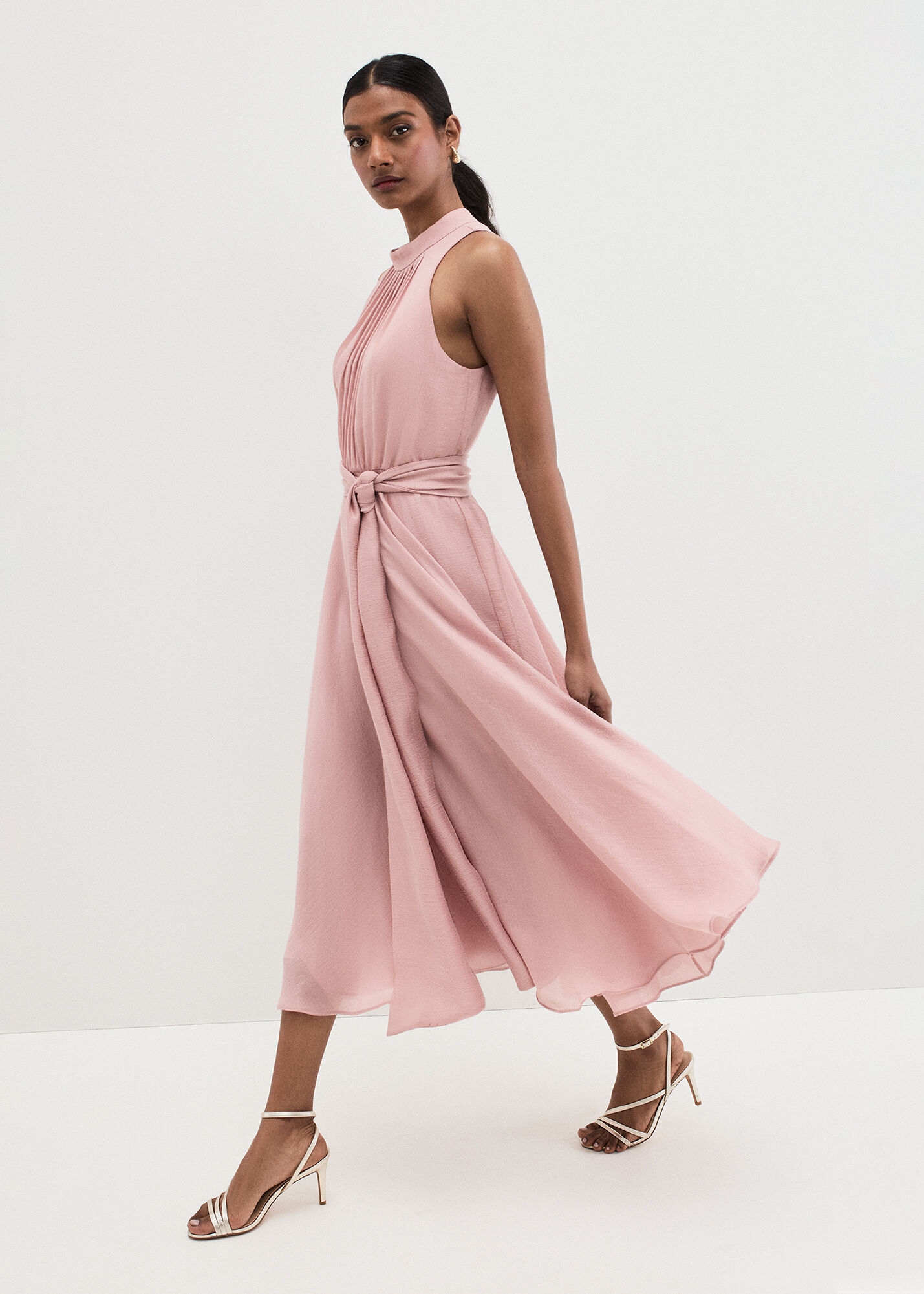 pois saten summer dress pink
