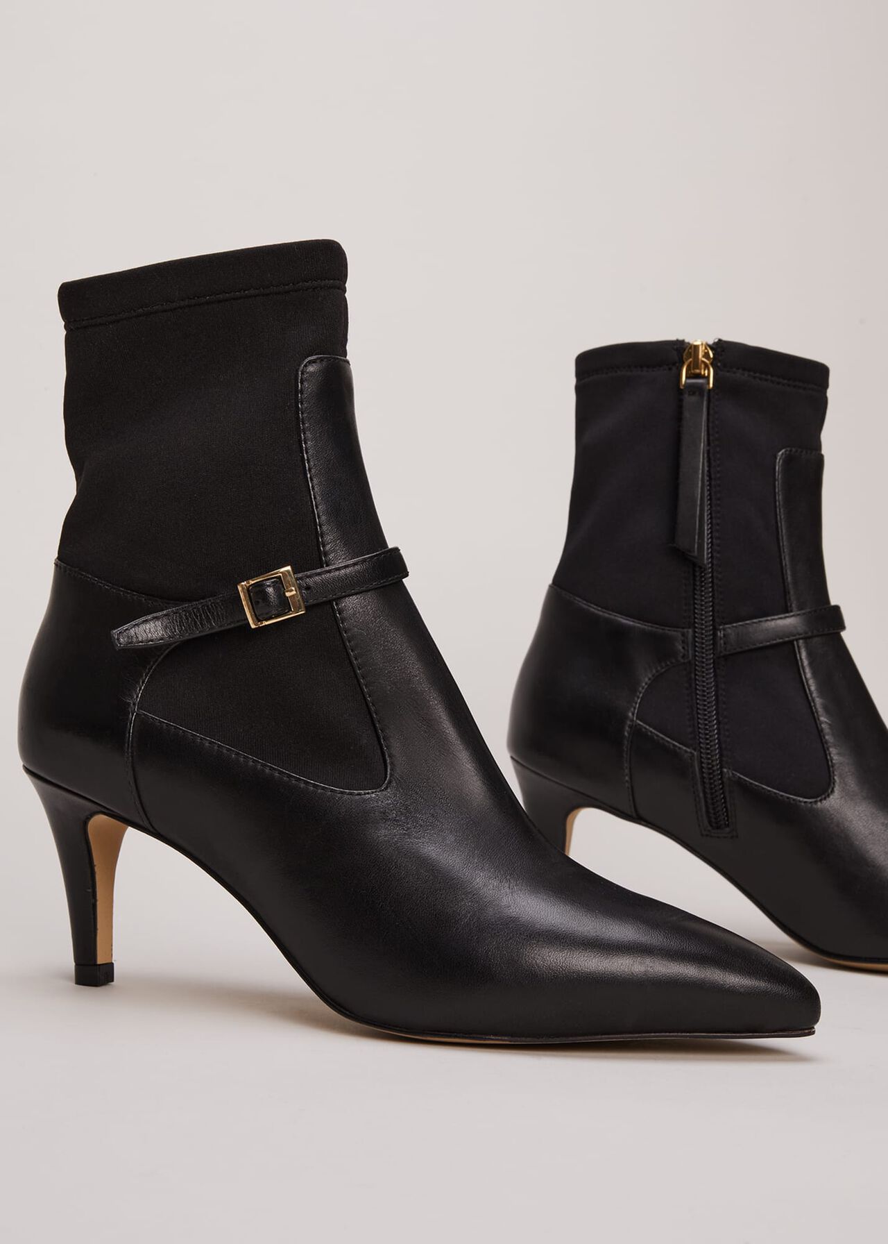 Leather Buckle Detail Sock Boots