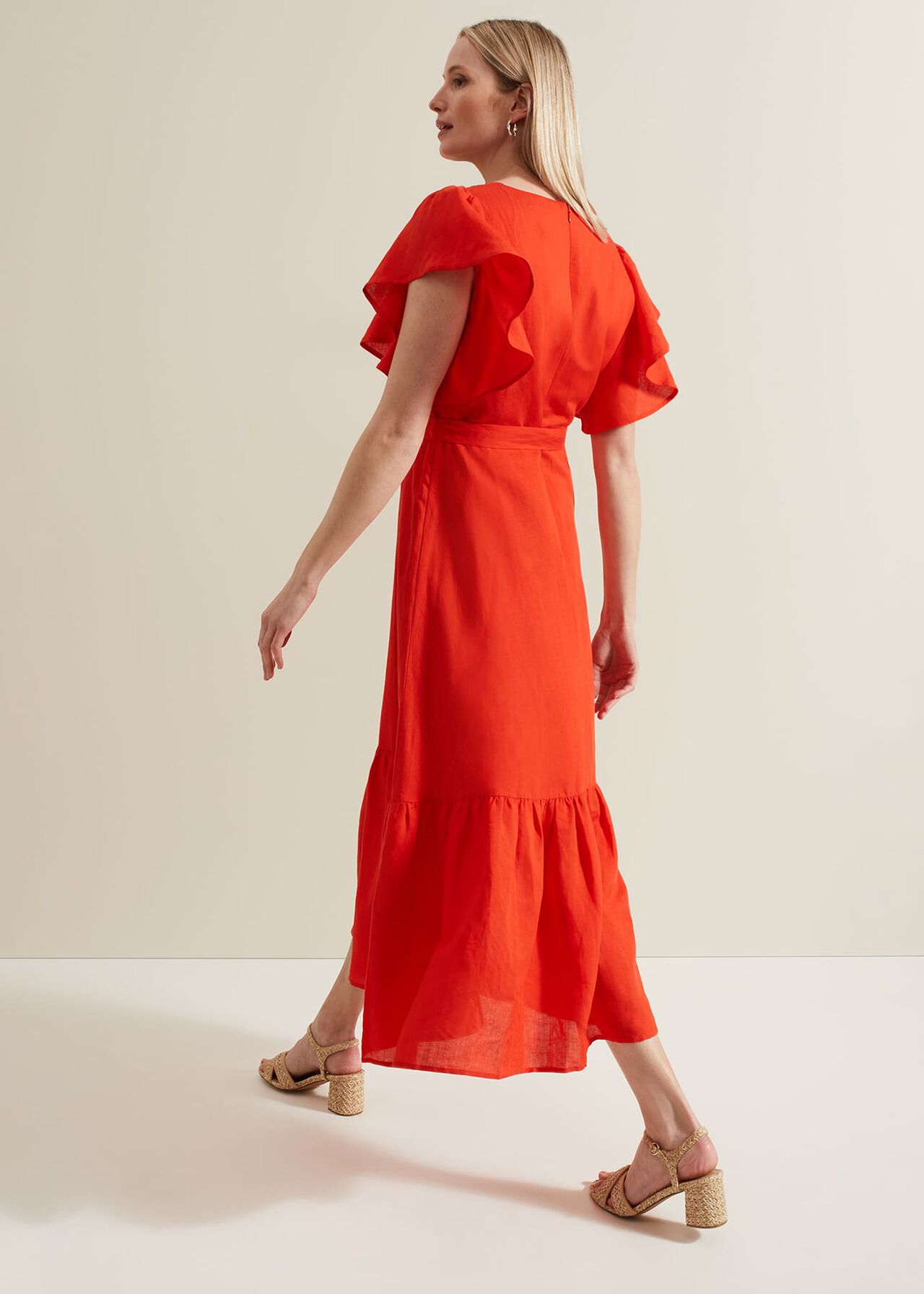 Morgan Red Linen Midi Dress