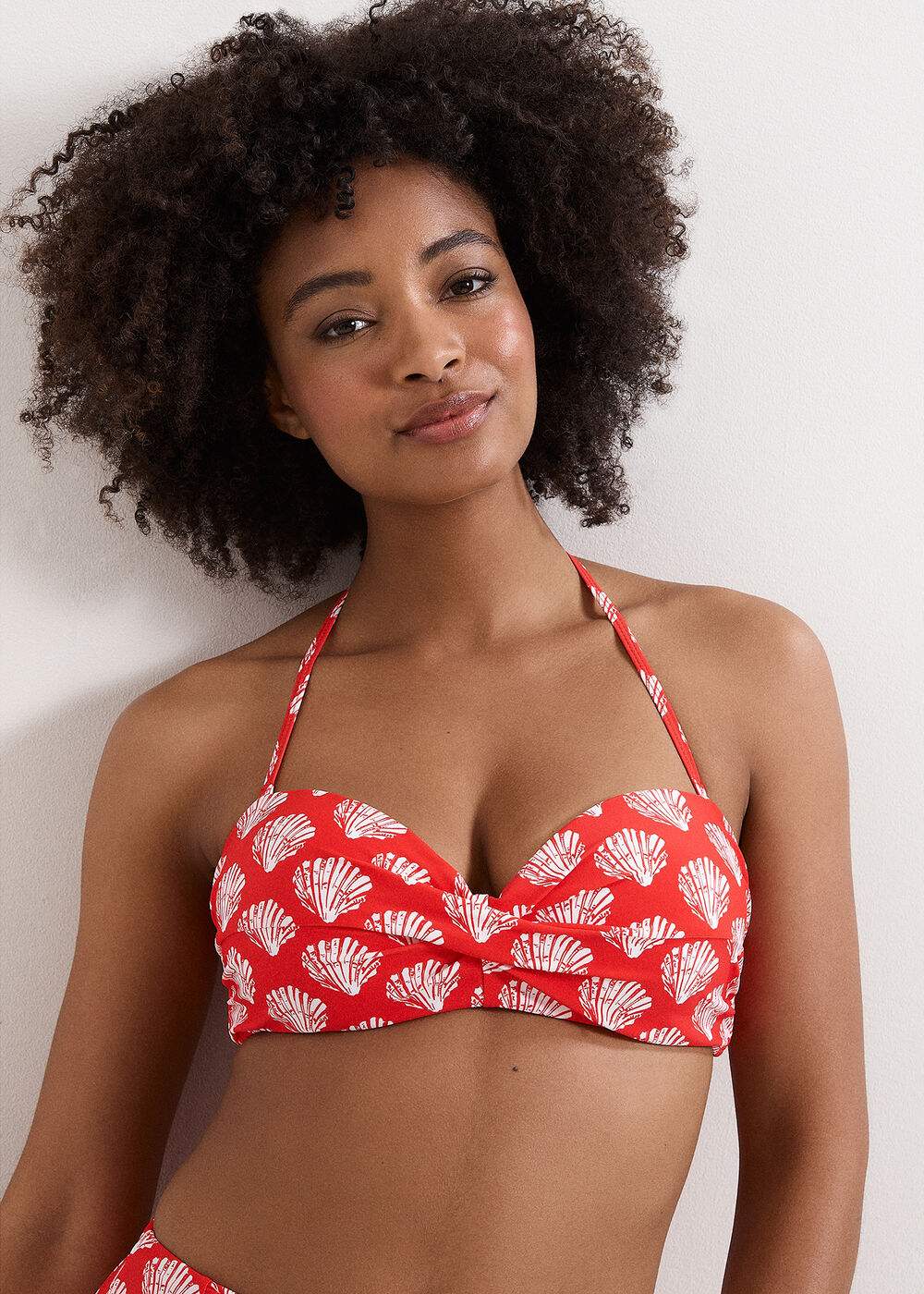 Red Shell Print Bikini Top