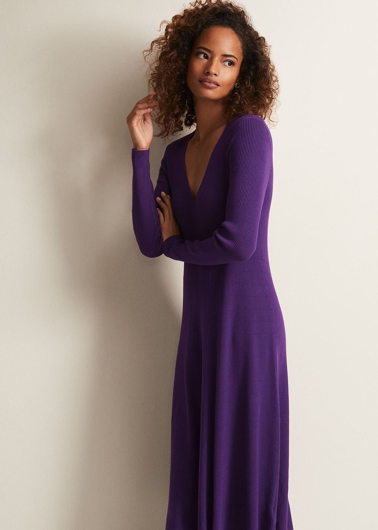 Amberlyn Purple Fit And Flare Midi Dress