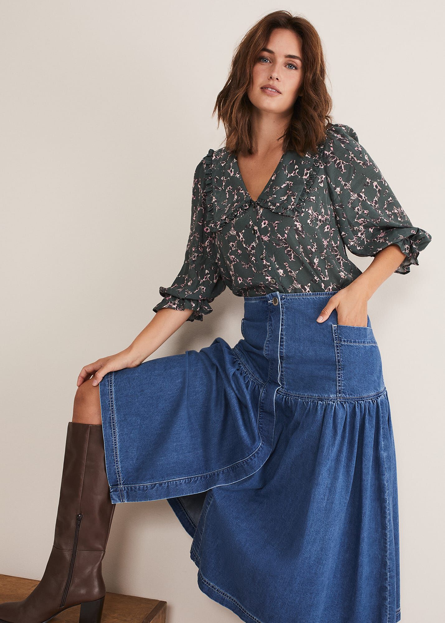Tiered store denim skirt