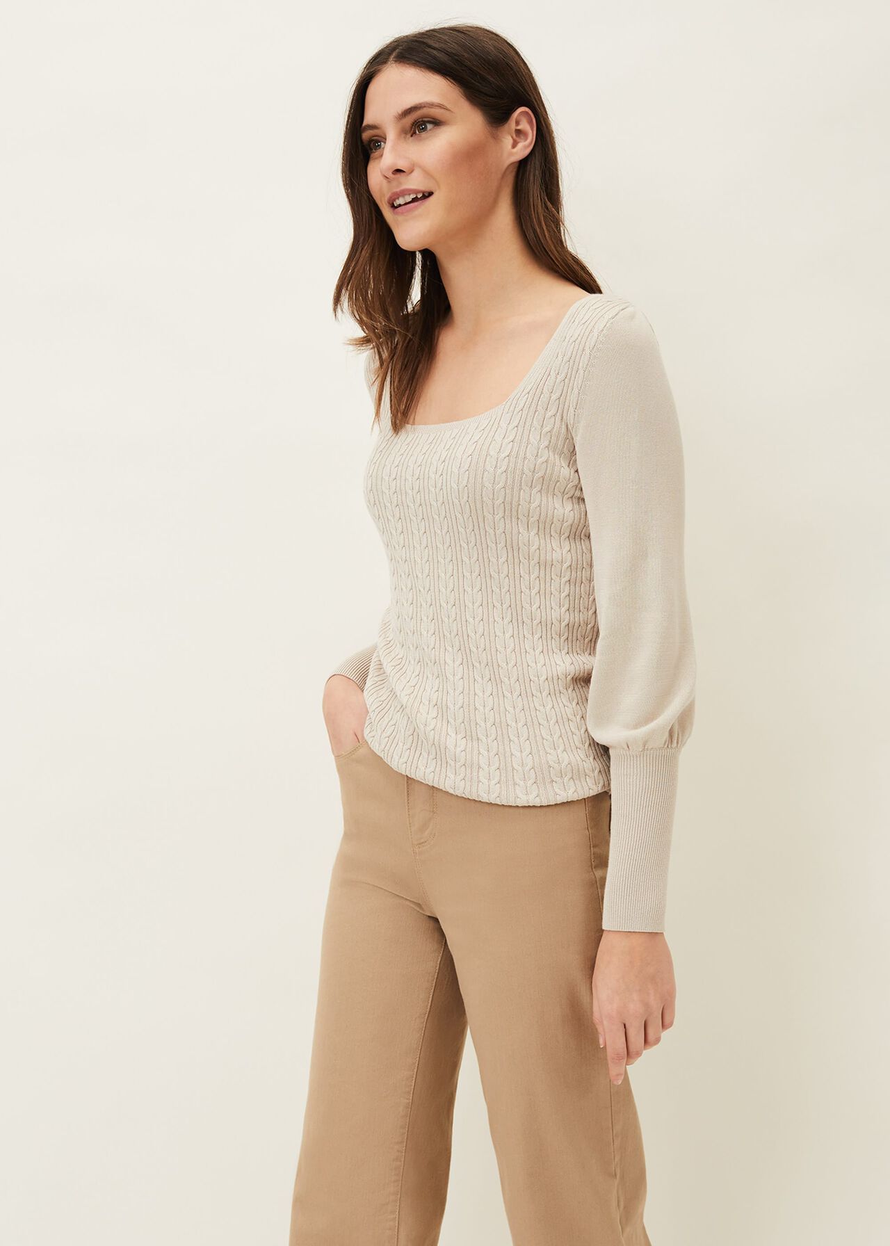 Lucca Square Neck Cable Knit Jumper
