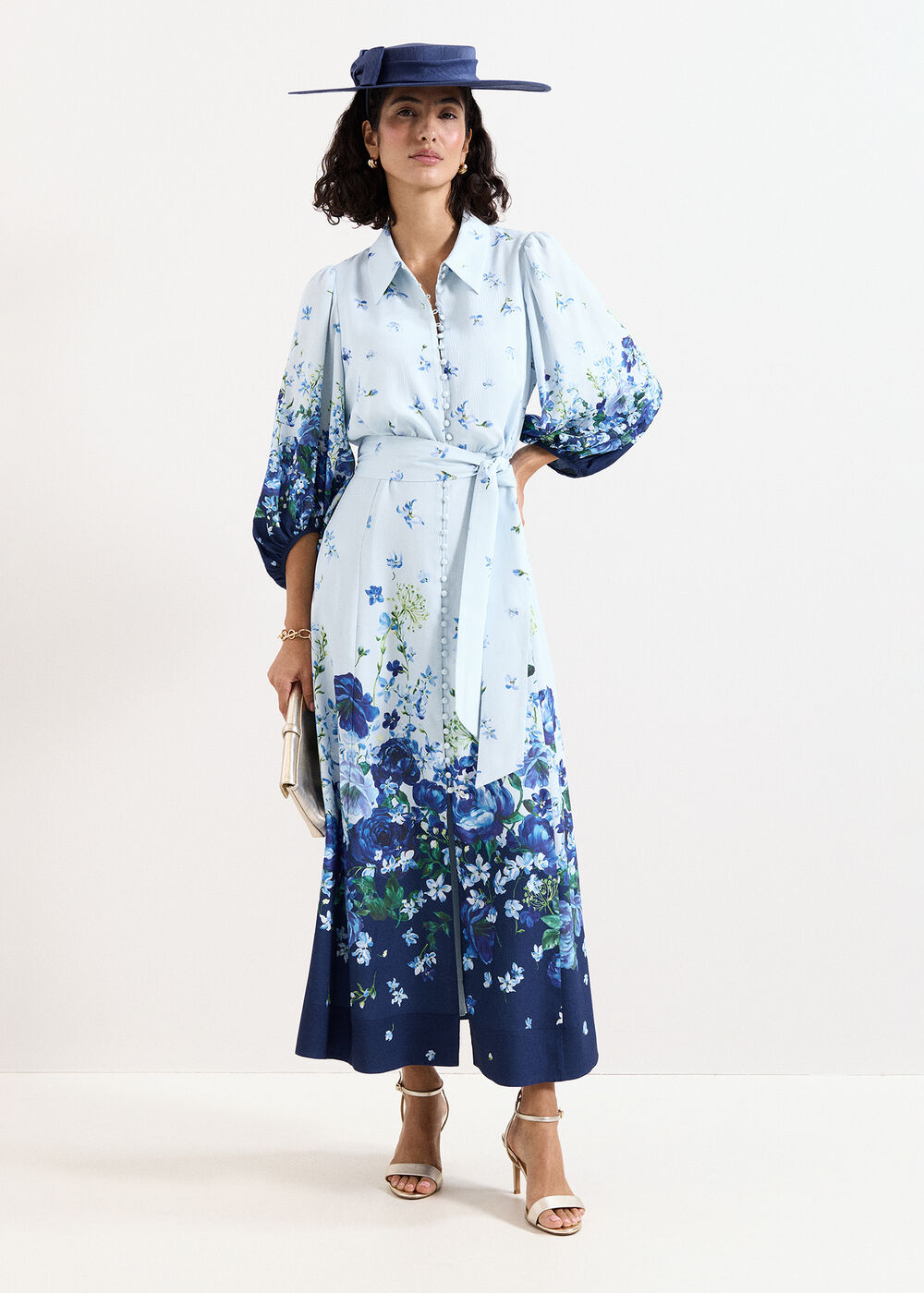 Noella Blue Floral Shirt Midaxi Dress
