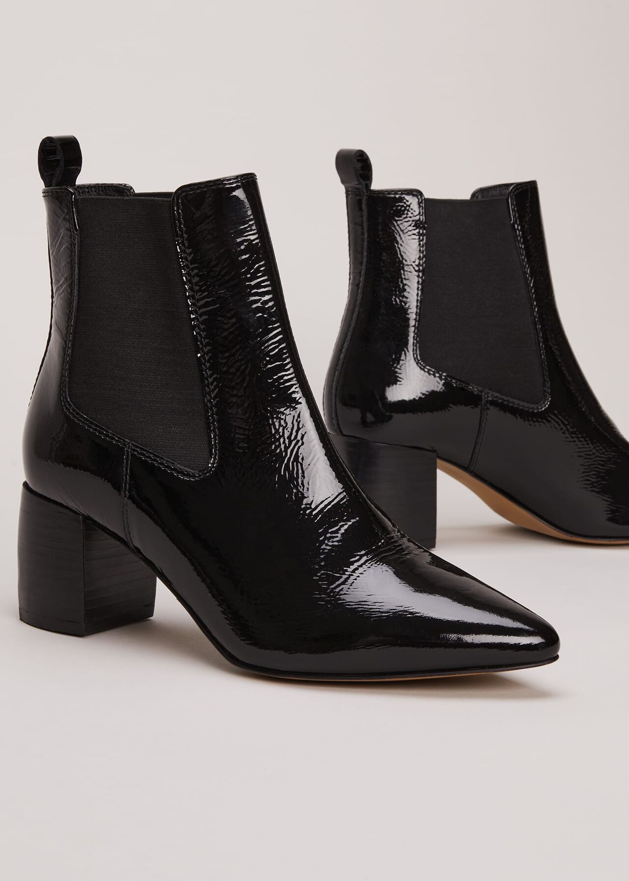 Black Leather Patent Ankle Boots