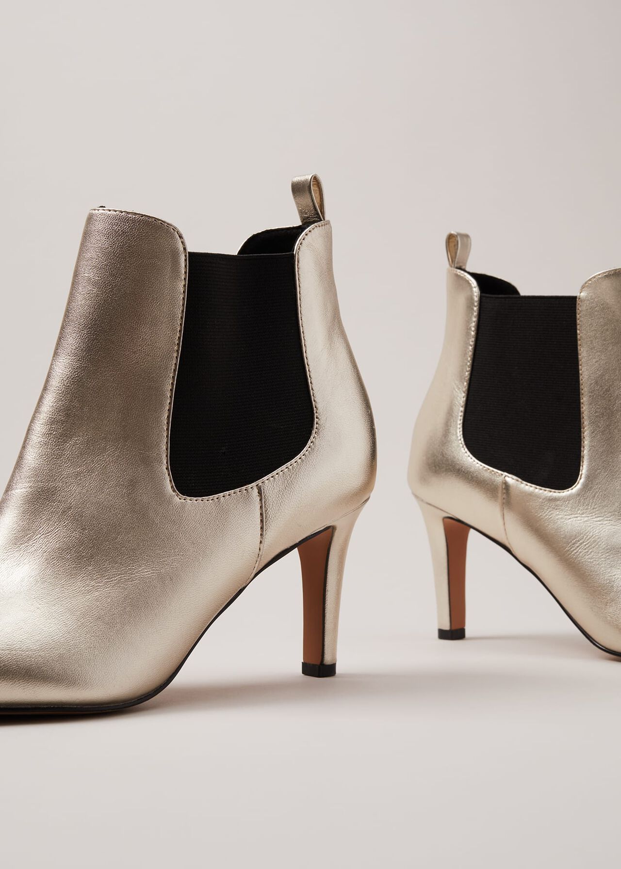 Leather Metallic Ankle Boots