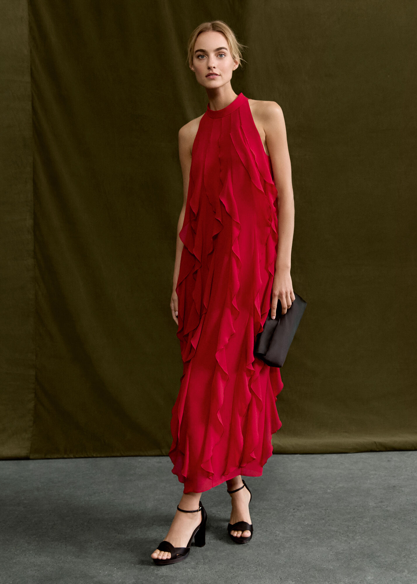 Helena Dark Red Ruffle Maxi | Phase Eight UK |