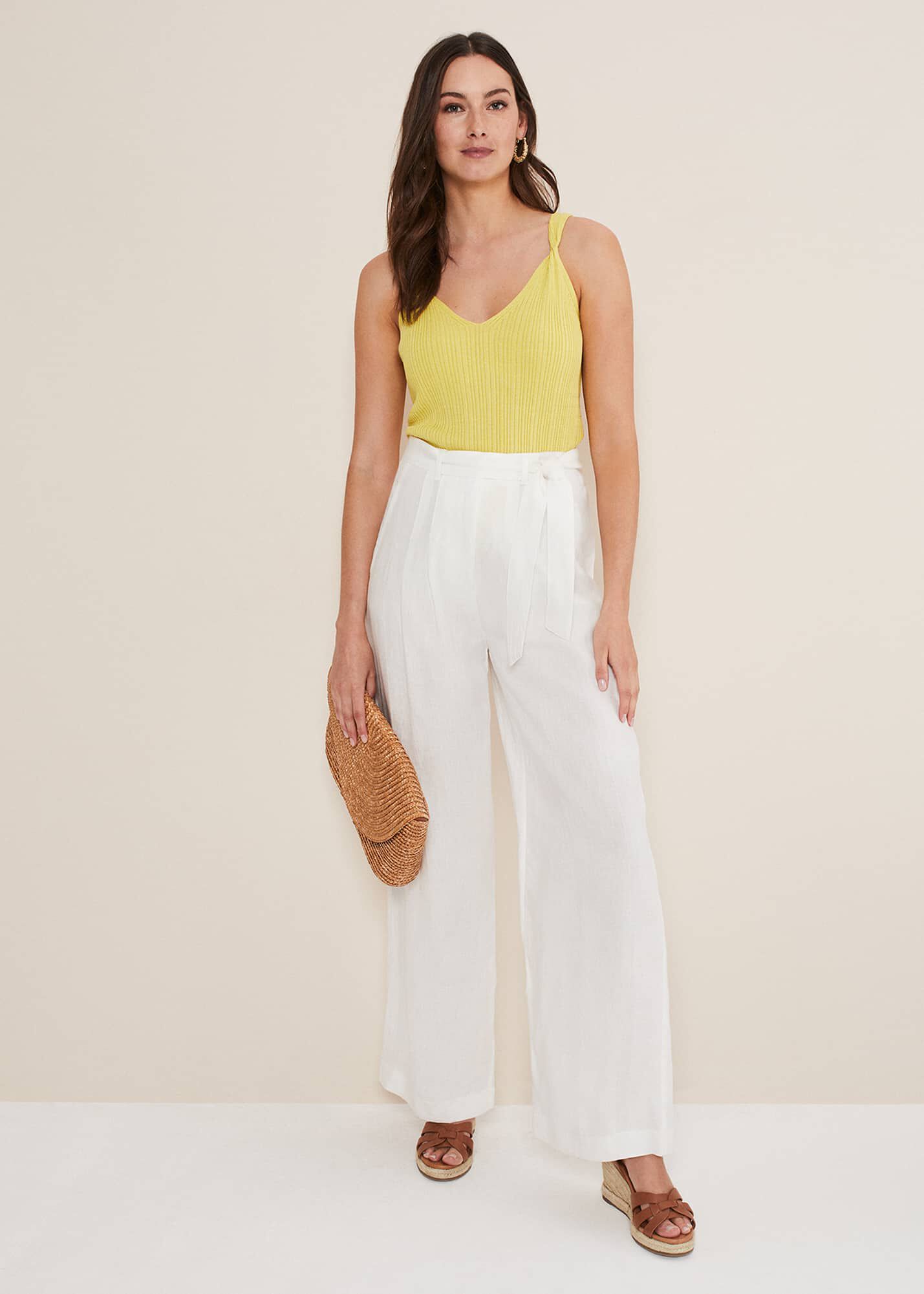 Aaliyah Linen Belted Wide Leg Trousers 