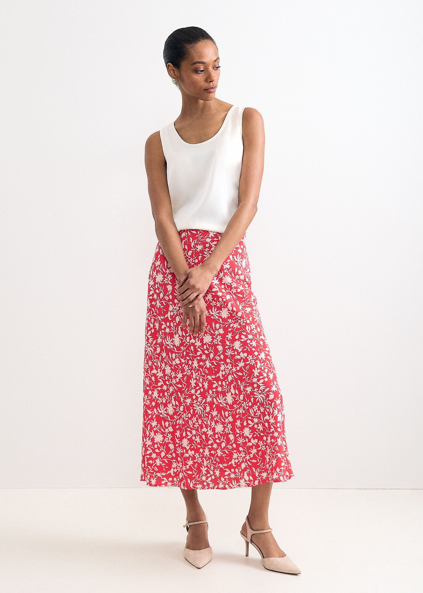 Roxana Red Floral Print Midi Skirt | Phase Eight UK |