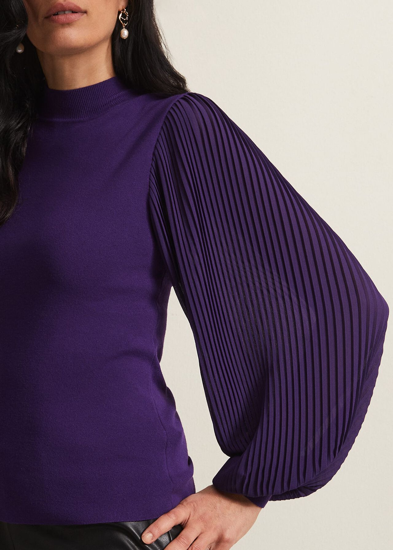 Emryl Purple Pleated Sleeve Jumper