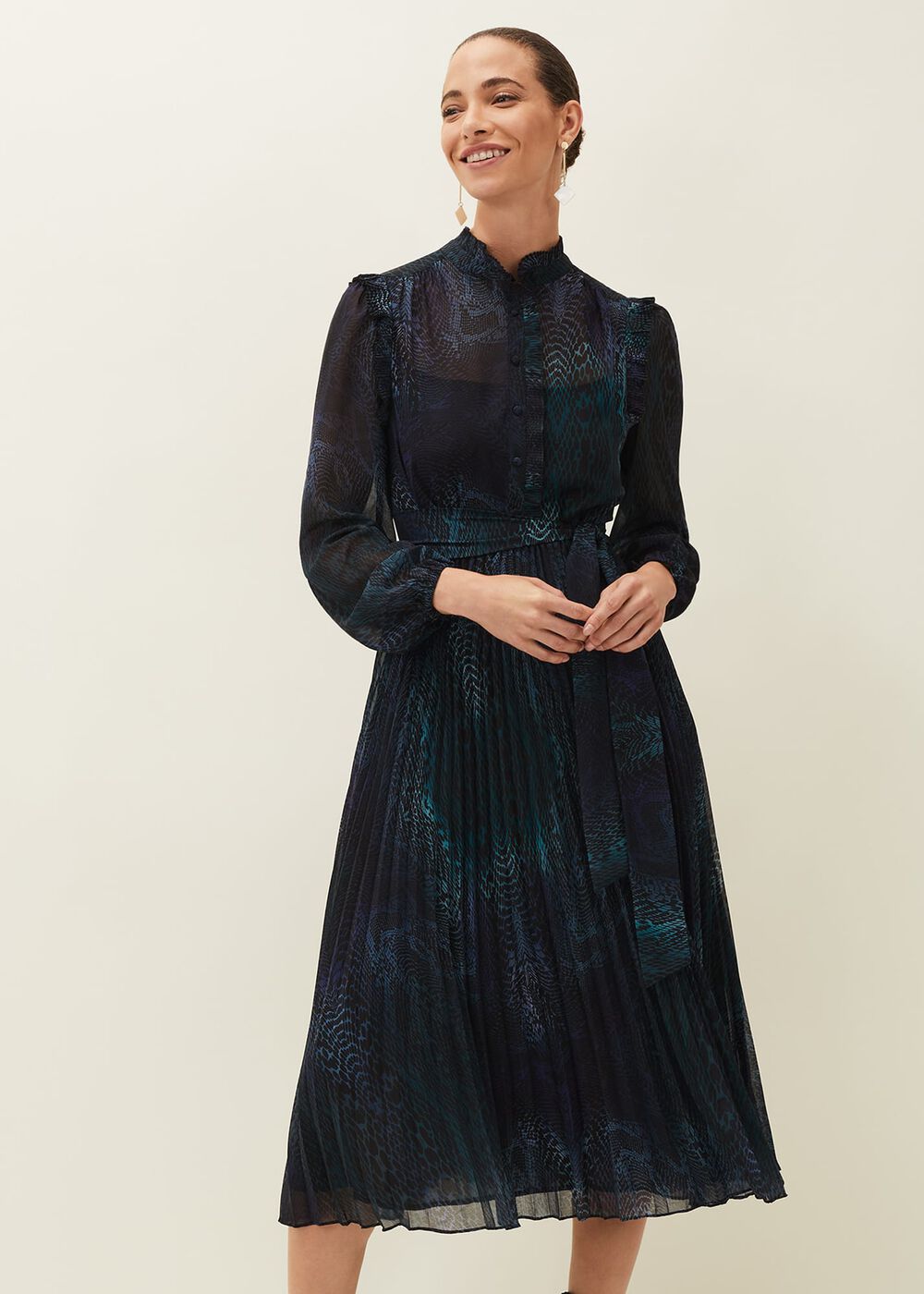 Camina Snake Print Pleated Dress
