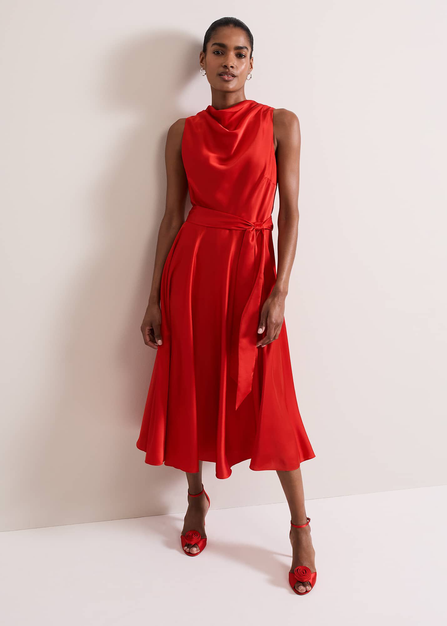 Red satin dress on sale