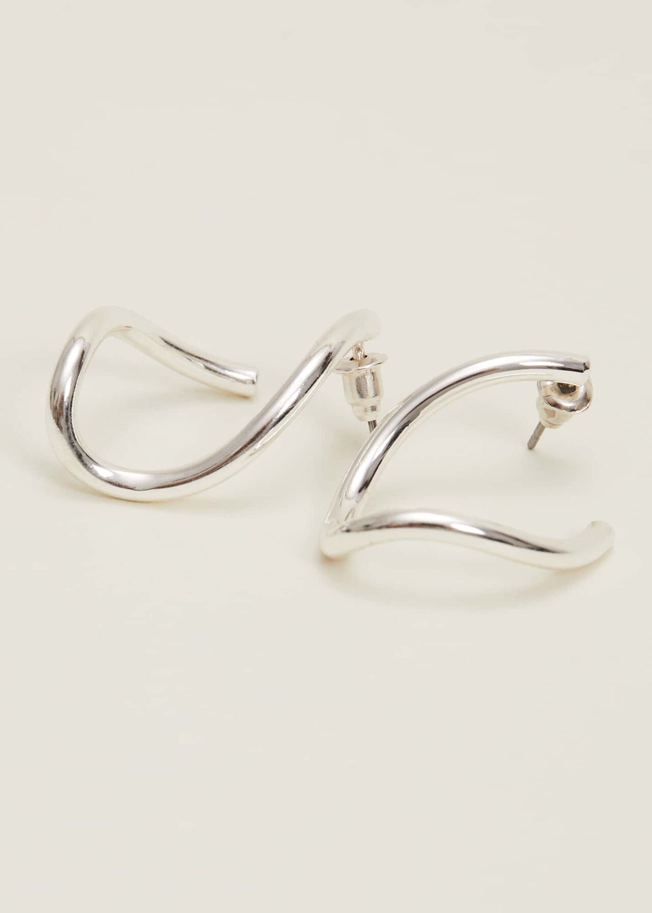 Large Silver Twist Drop Earrings