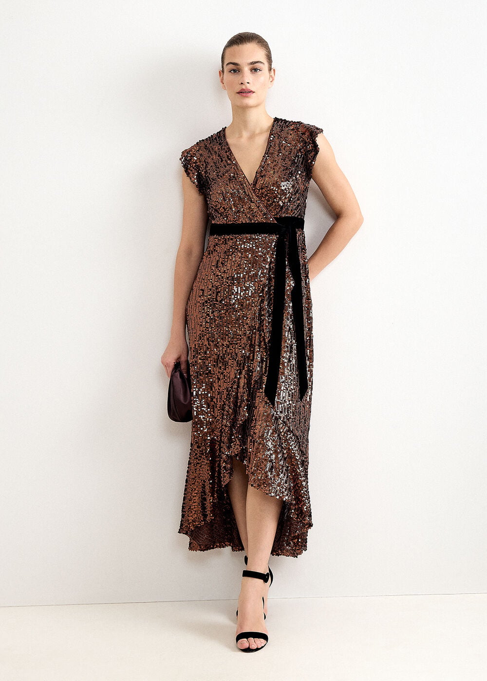 Enja Bronze Sequin Wrap Maxi Dress