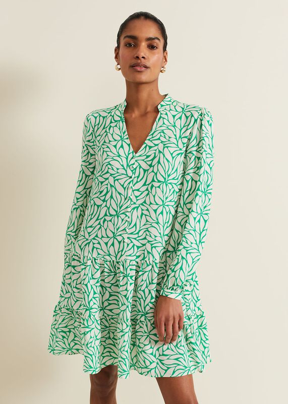 Penele Leaf Print Swing Dress