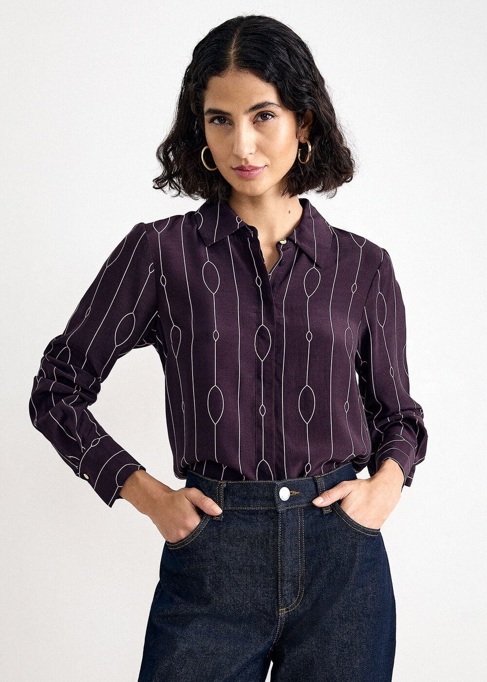 Jacqueline Geo Collared Long Sleeve Blouse