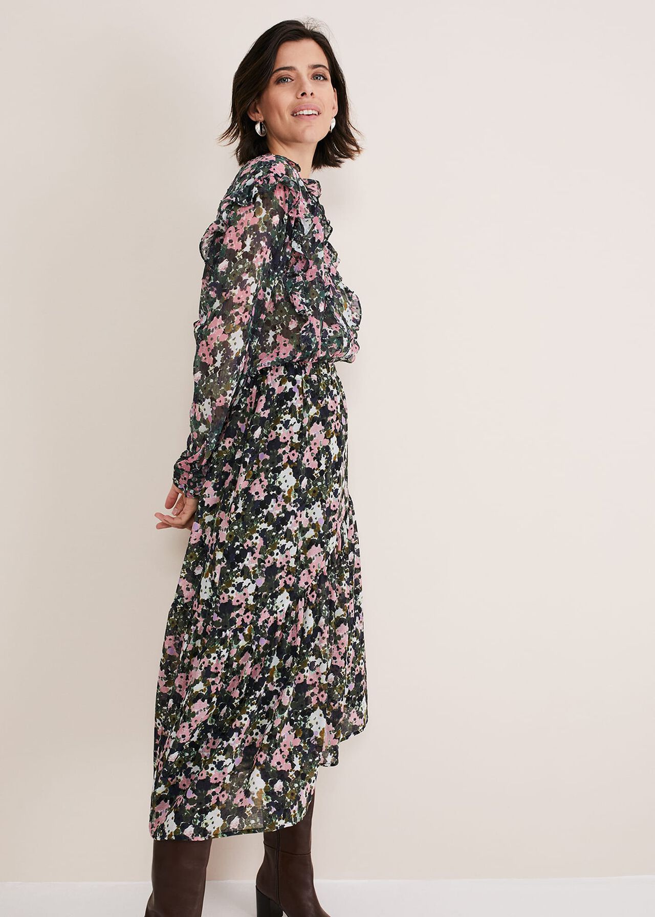 Zowena Floral Tiered Midi Skirt