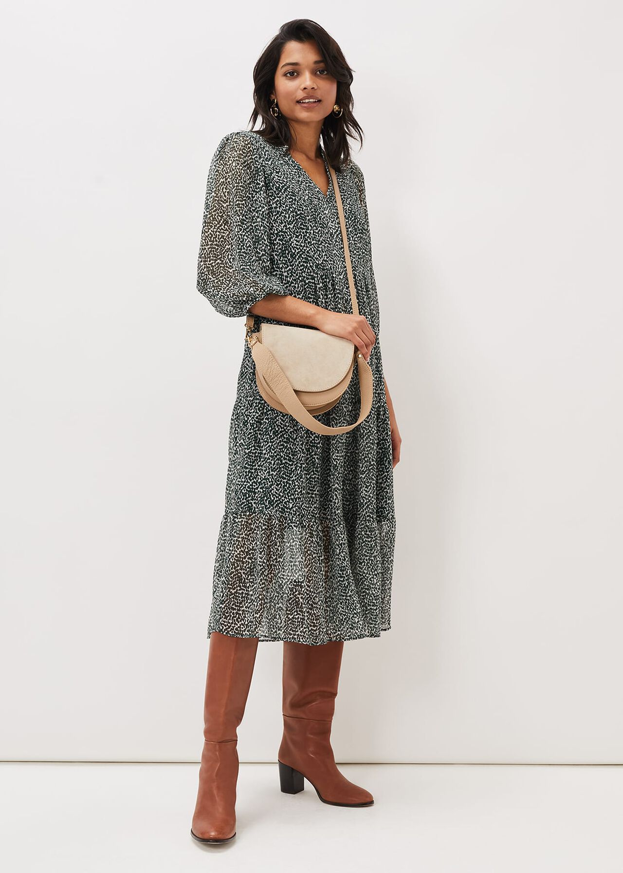 Penele Ditsy Print Chiffon Midi Dress