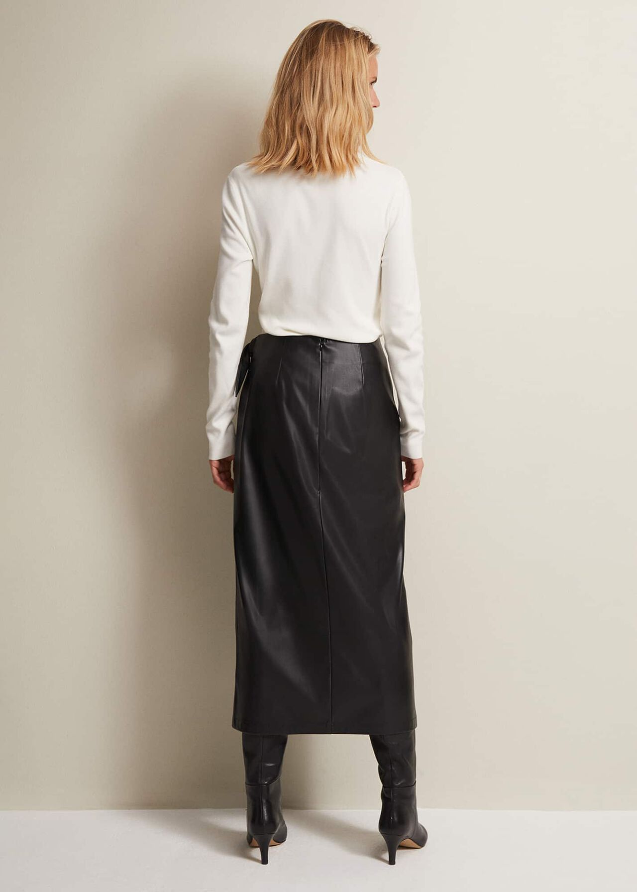Noha Faux Leather Wrap Maxi Skirt
