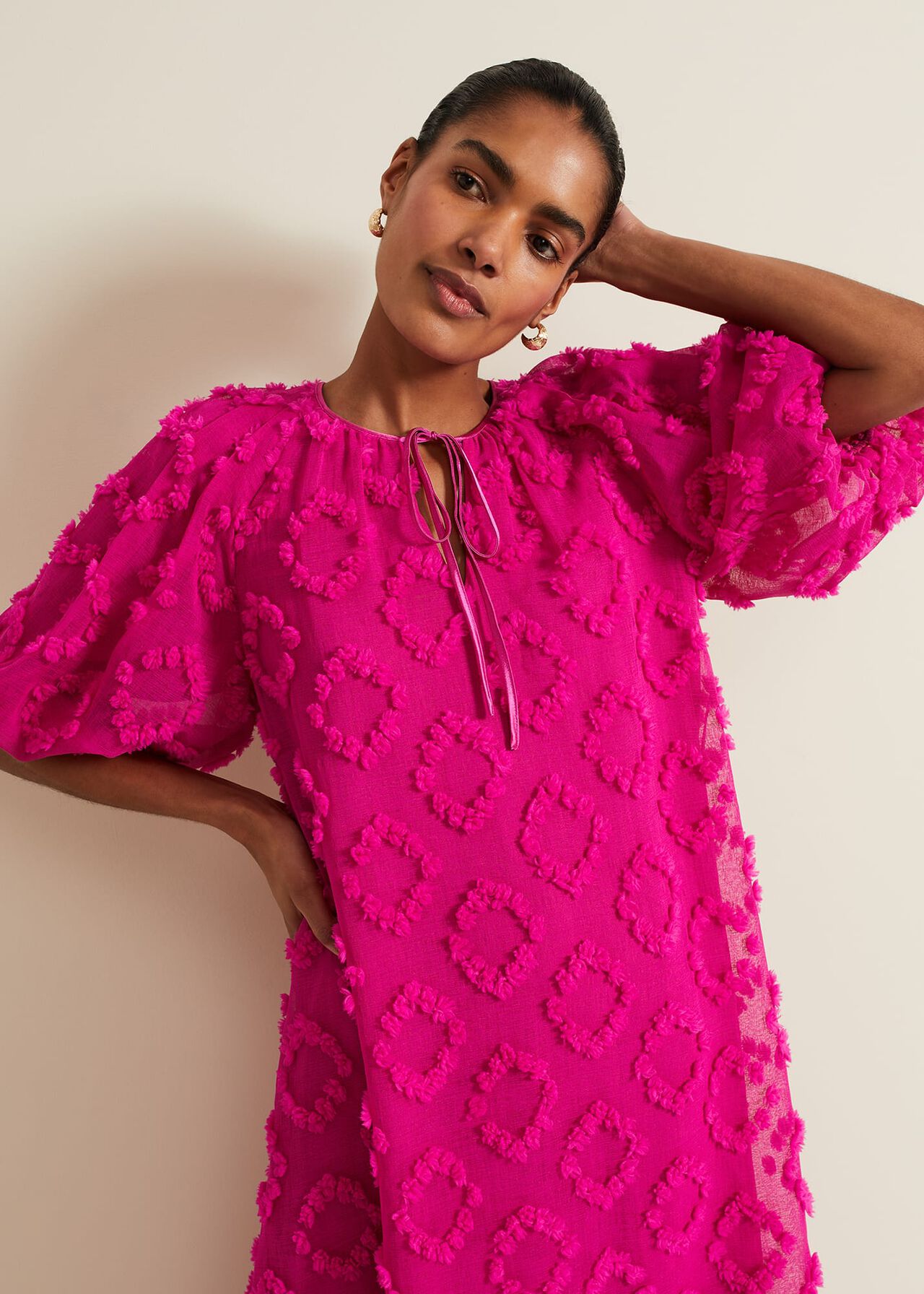 Bella Pink Textured Midi Dresss