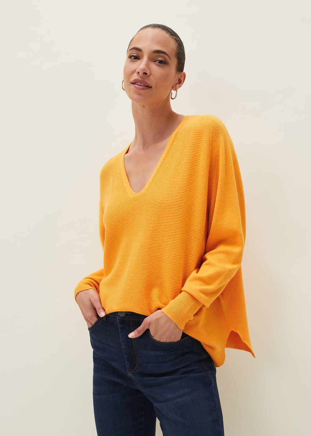 Kirste Textured Fine Knit V-Neck Jumper