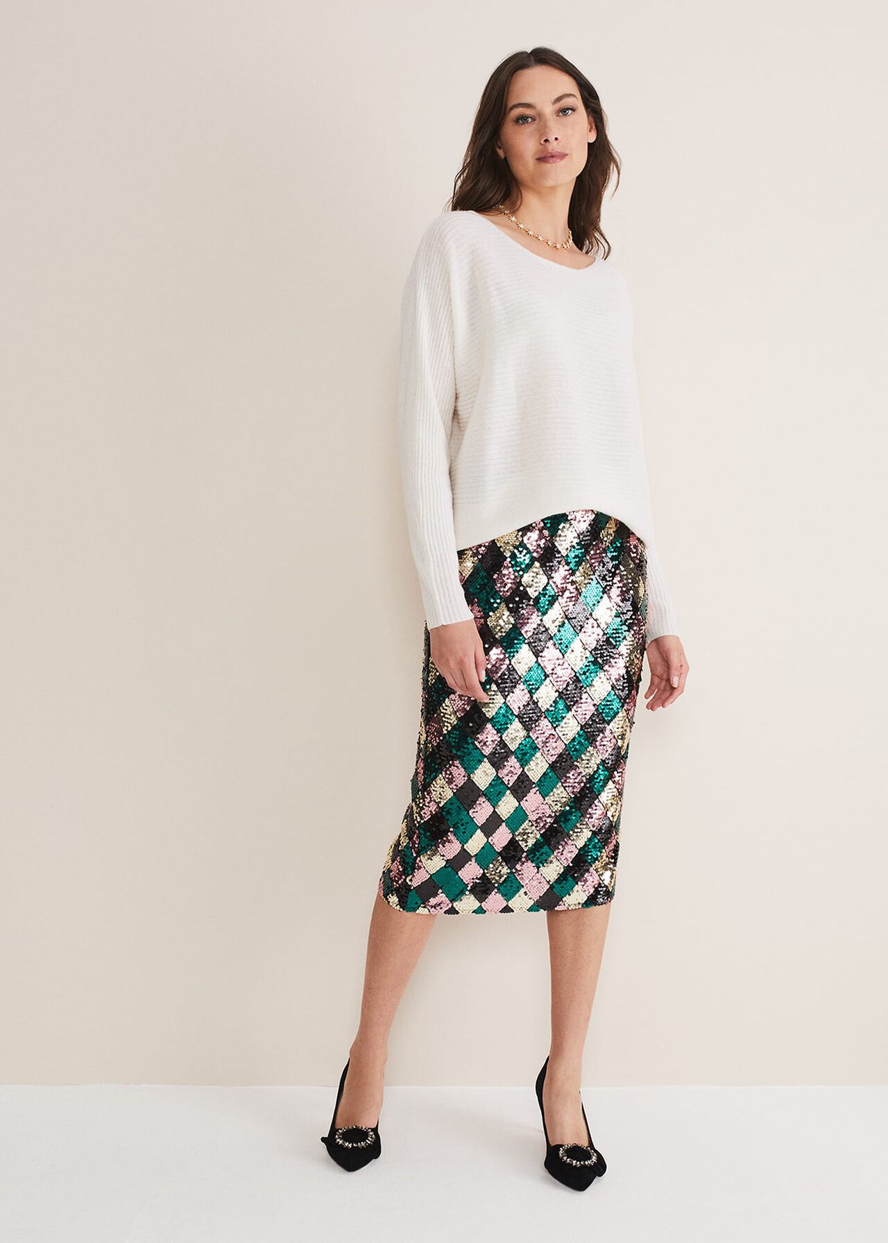 Mari Diamond Sequin Midi Skirt Co-Ord