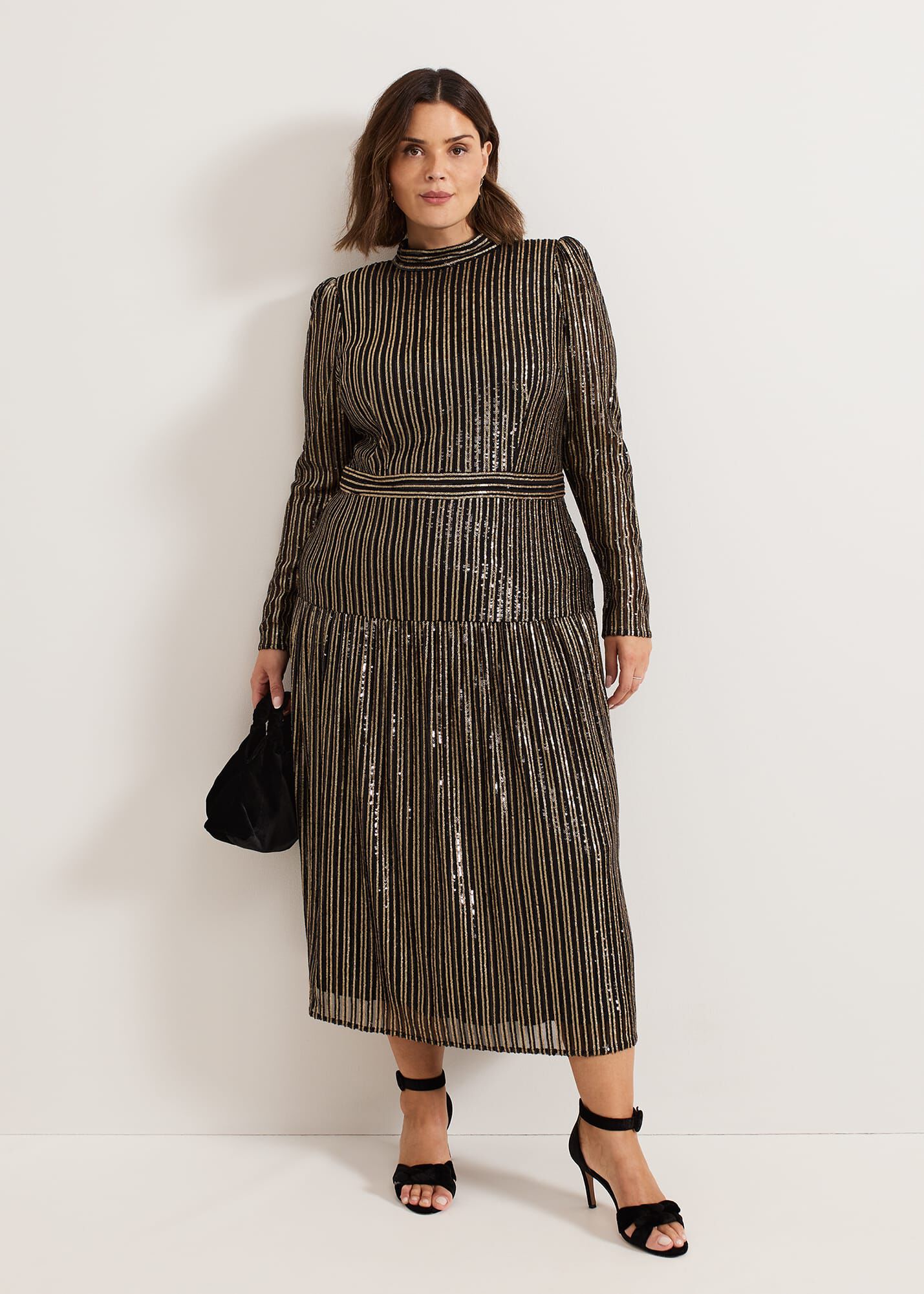 【ストライプ】Phase Eight / gloria スパンコール ミディドレス Gloria Sequin Stripe Midi Dress | Phase Eight ROW |