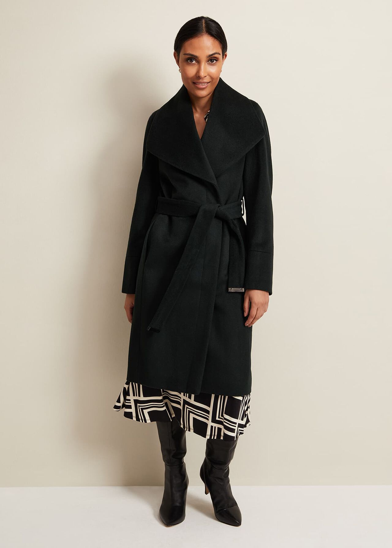 Petite Nicci Dark Green Wool Smart Coat