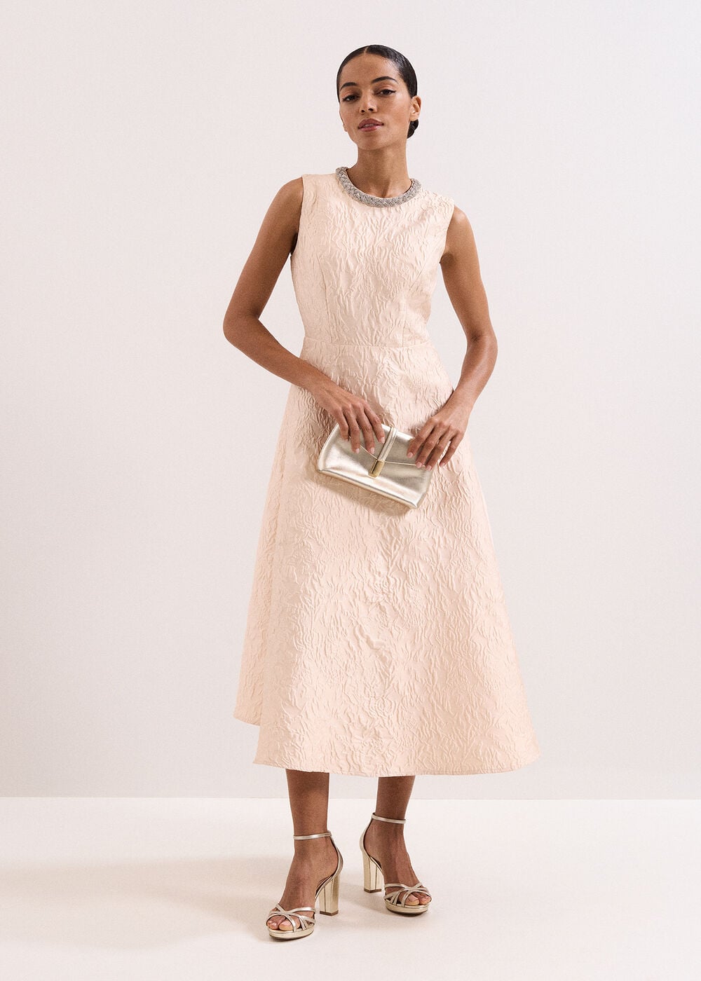 Imani Cream Jacquard Midi Dress