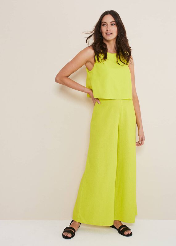 Aubrey Lime Linen Wide Leg Jumpsuit
