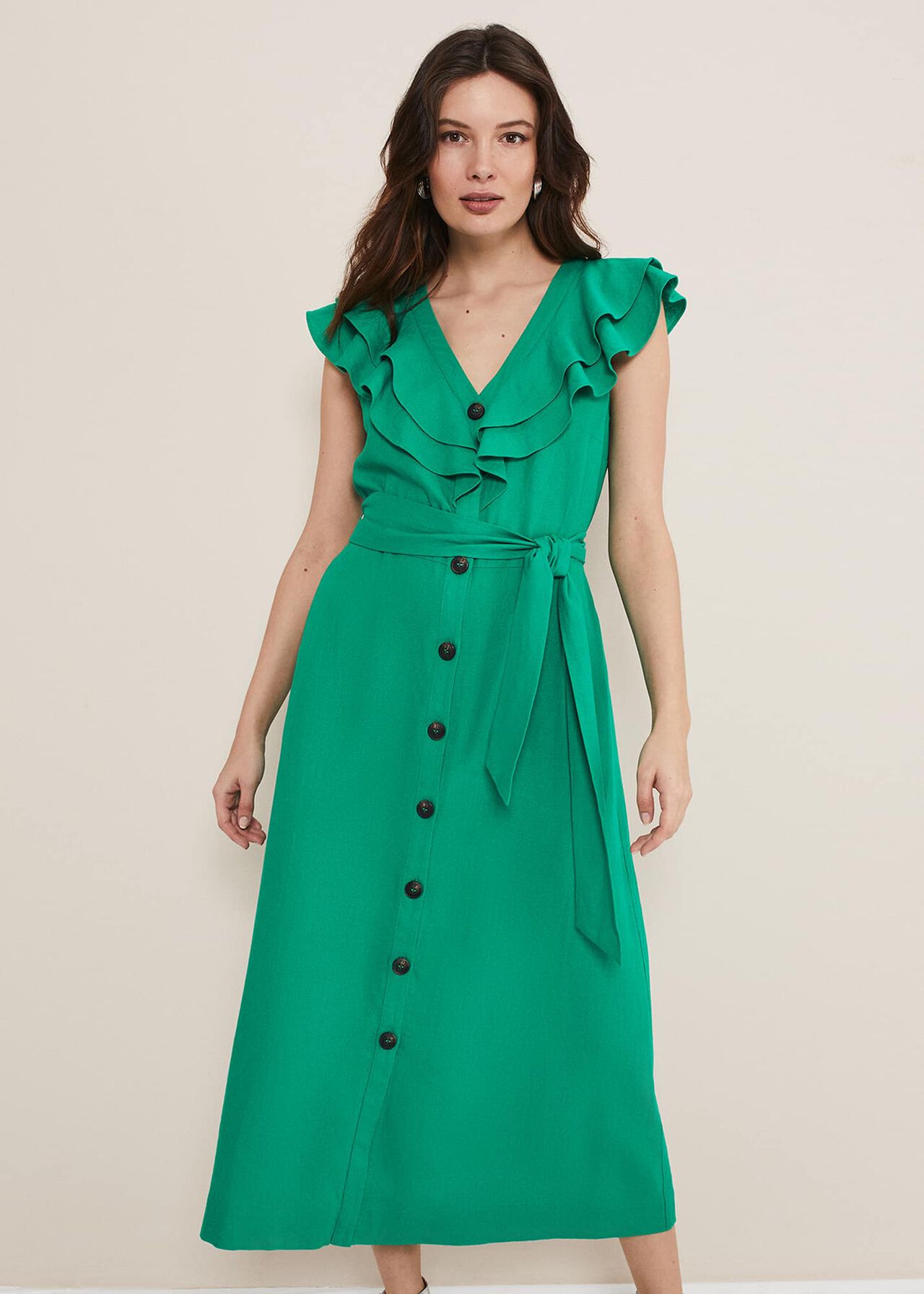 Jamilla Green Linen Midi Dress
