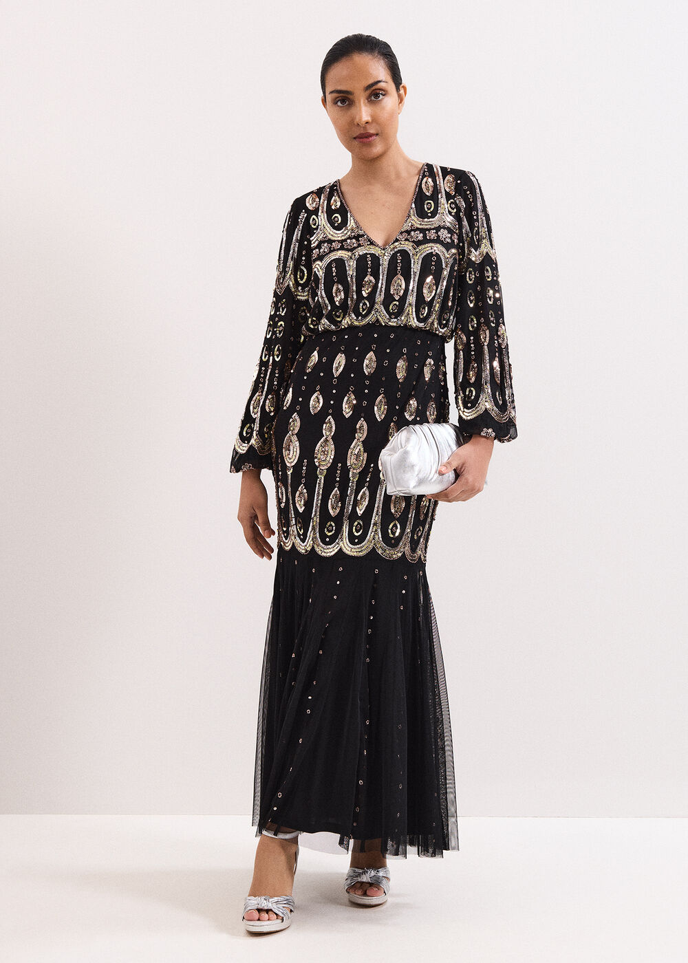 Petite Sasha Black Beaded Maxi Dress