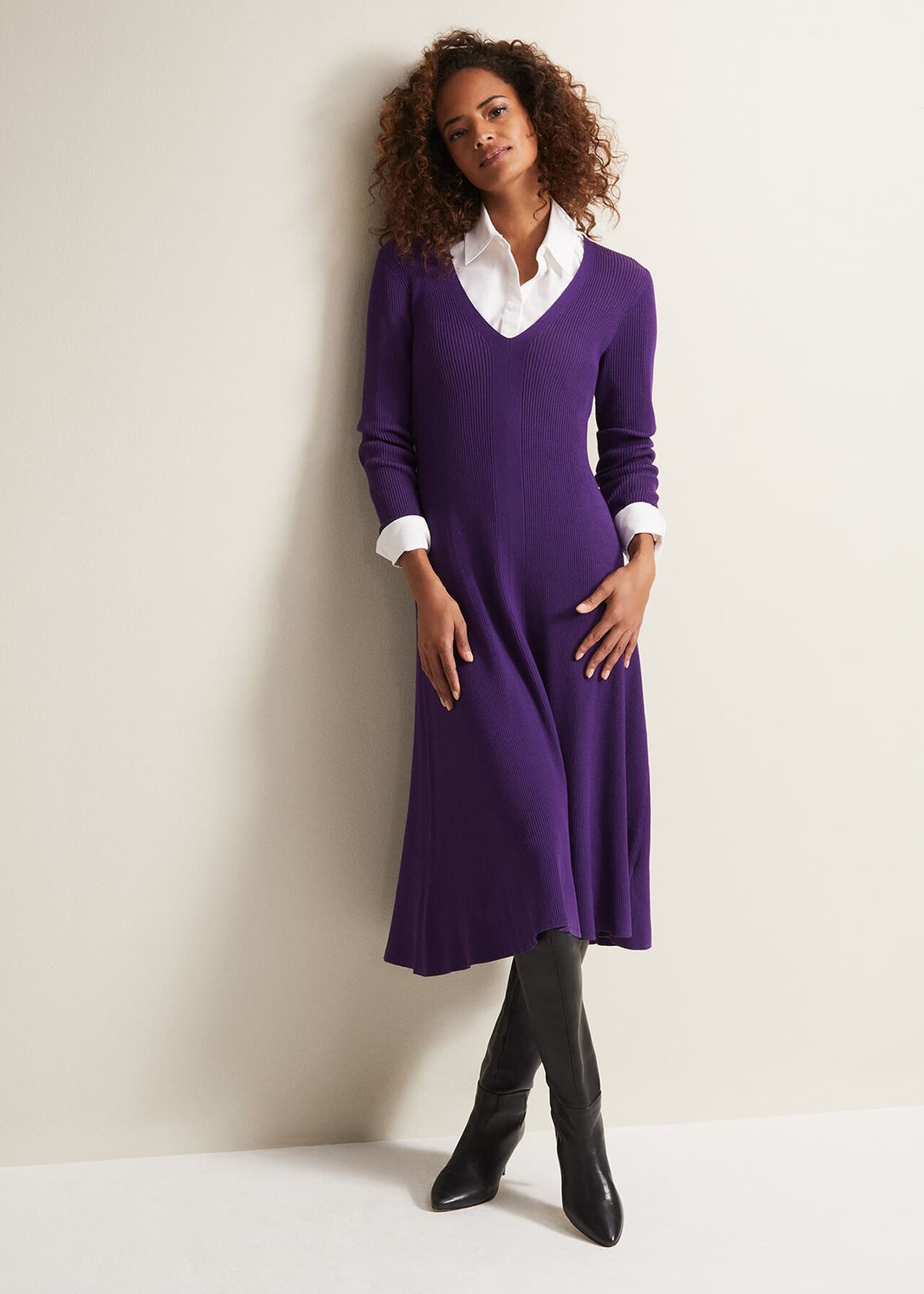 Amberlyn Purple Fit And Flare Midi Dress