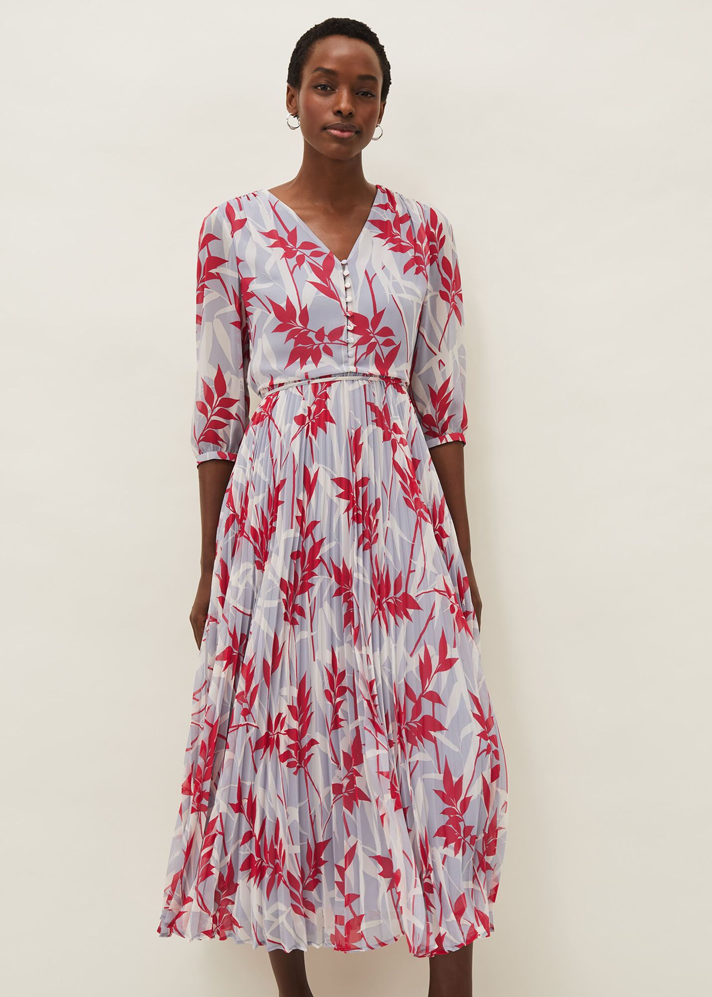 Ellen Palm Print Pleated Midaxi Dress | Phase Eight
