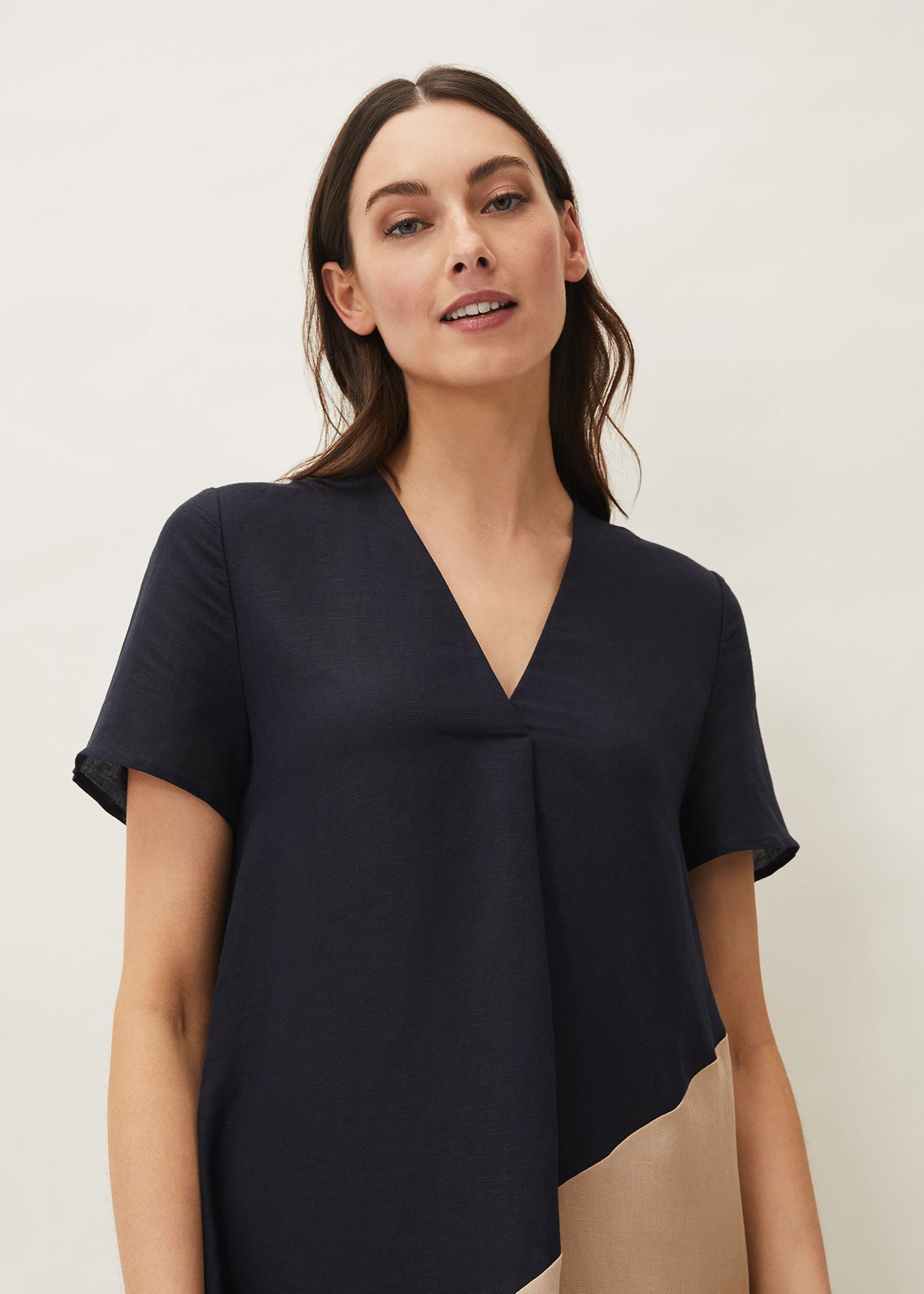 Doty Colourblock Linen Blend Swing Dress Phase Eight ROW