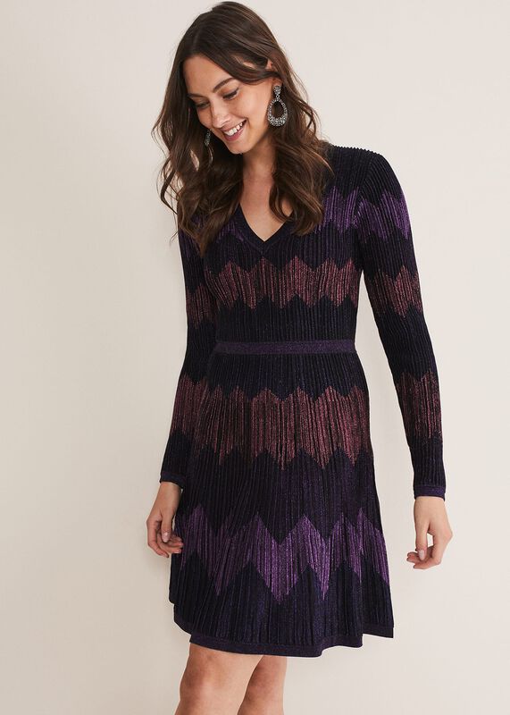 Enola Chevron Lurex Knitted Dress