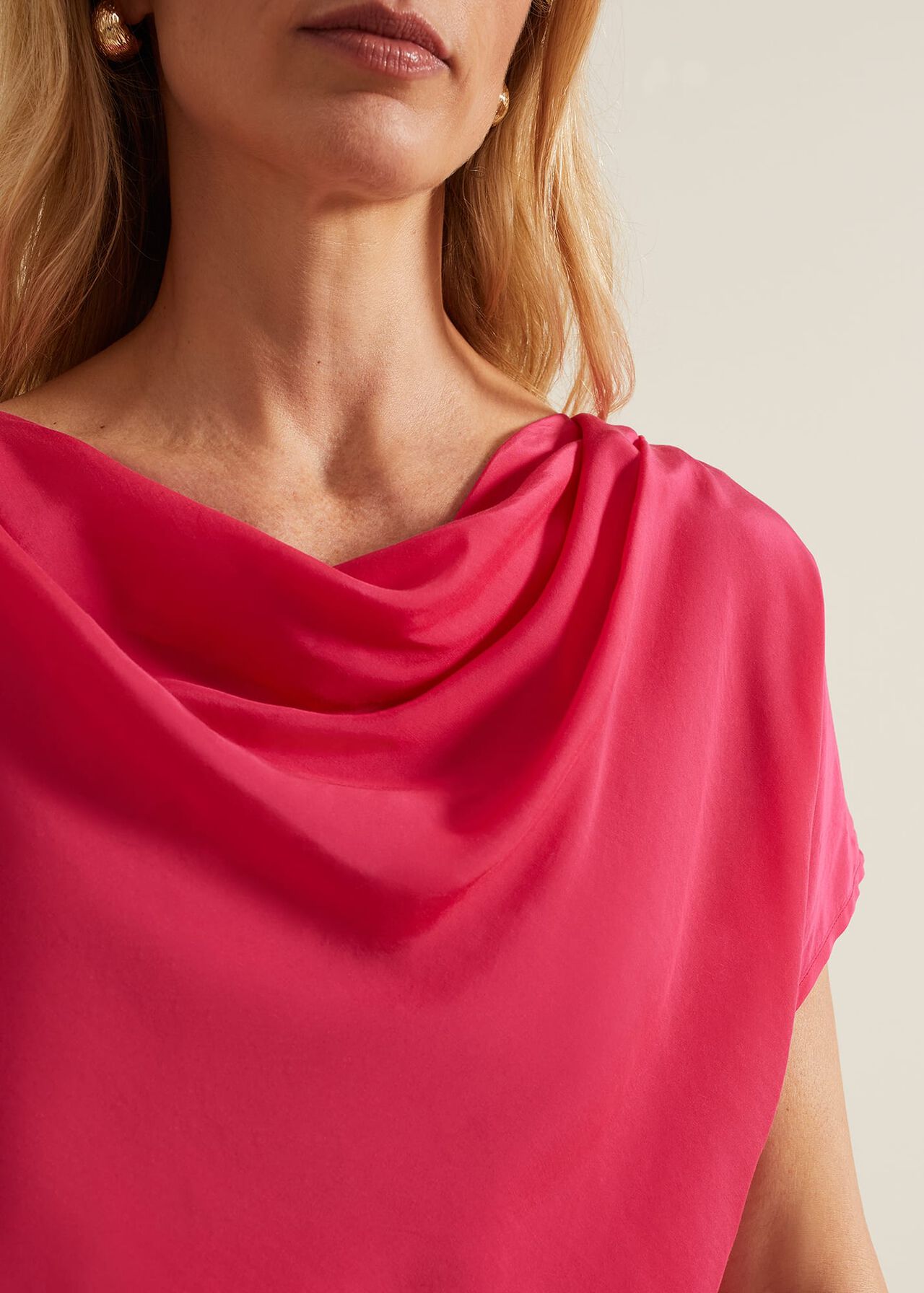 Cheryl Cowl Neck Woven Front Top