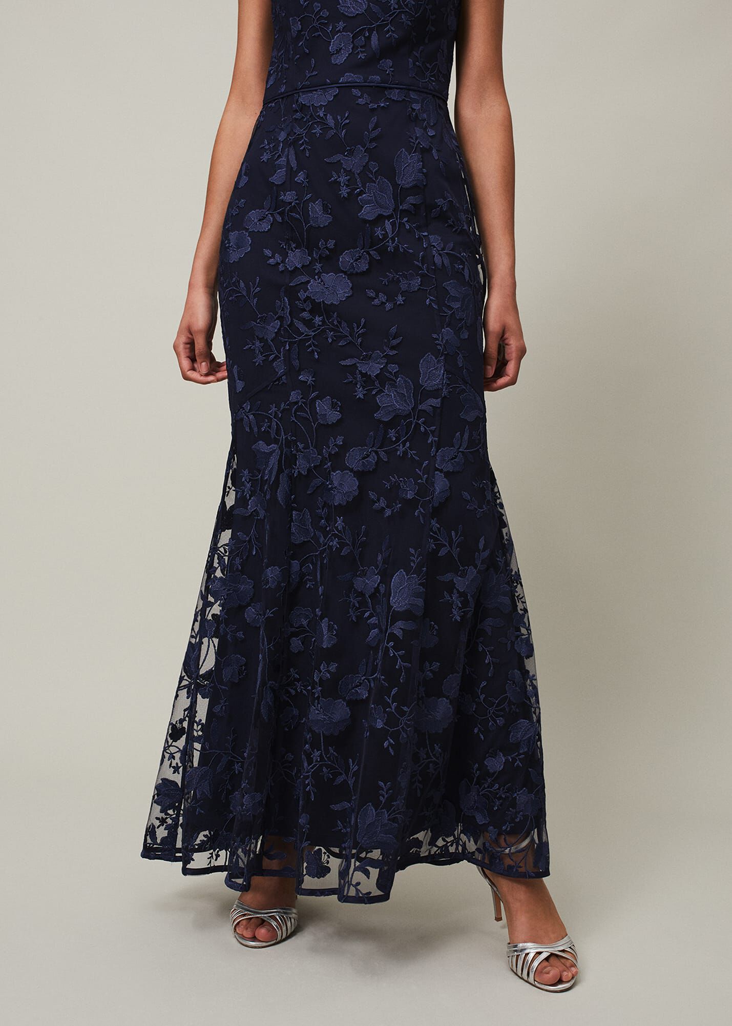 Navy embroidered maxi dress shop