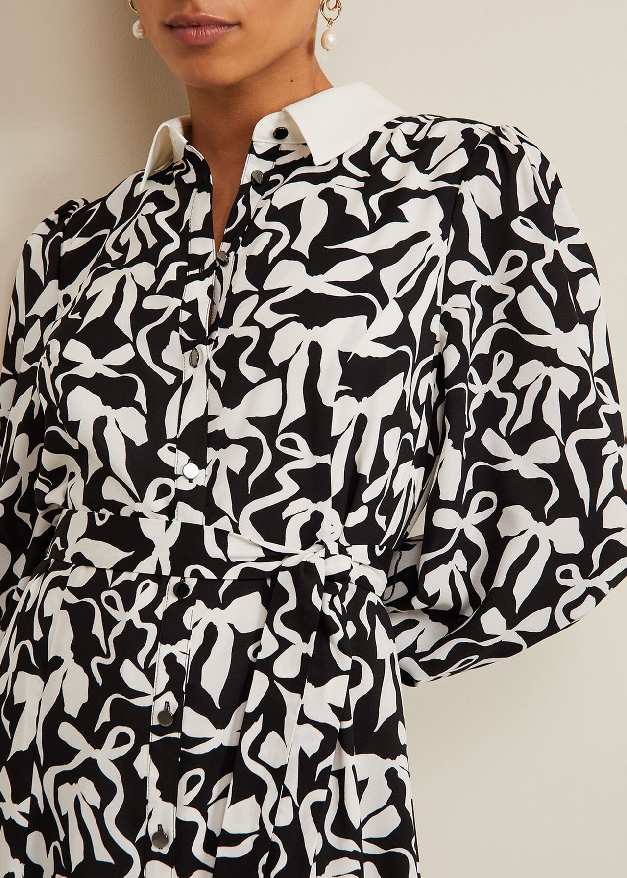 Petite Bonnie Black Bow Shirt Midi Dress
