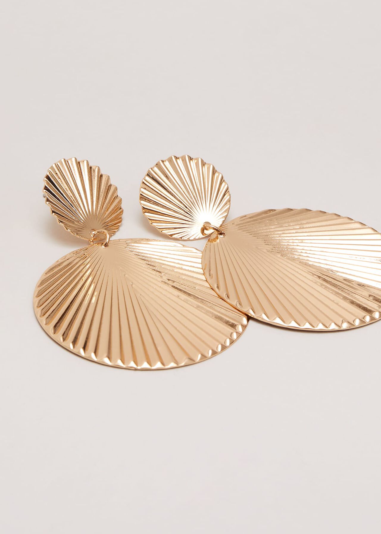 Gold Textured Circular Drop Earrings
