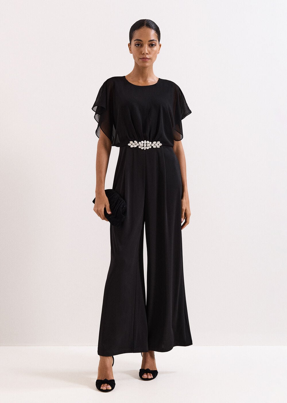 Velma Black Jewelled Belt Jumpsuit