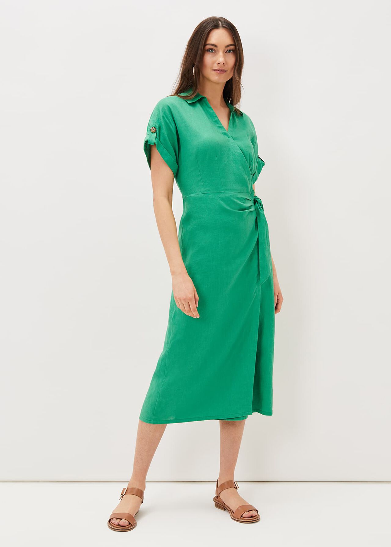 Yasse Linen Wrap Midi Dress